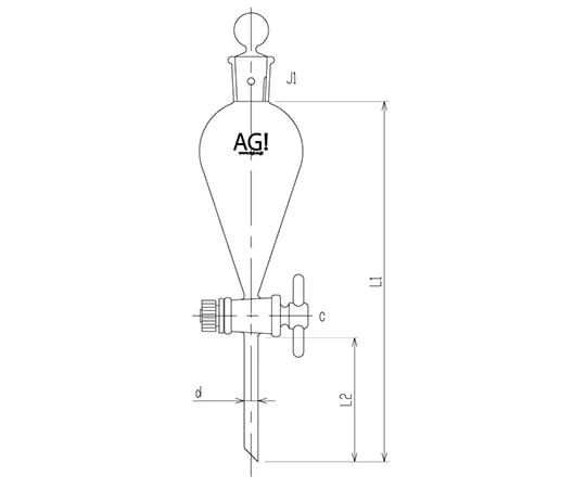 61-0186-26　Squibb Type Separatory Funnel PTFE Cock 30mL　3710-30