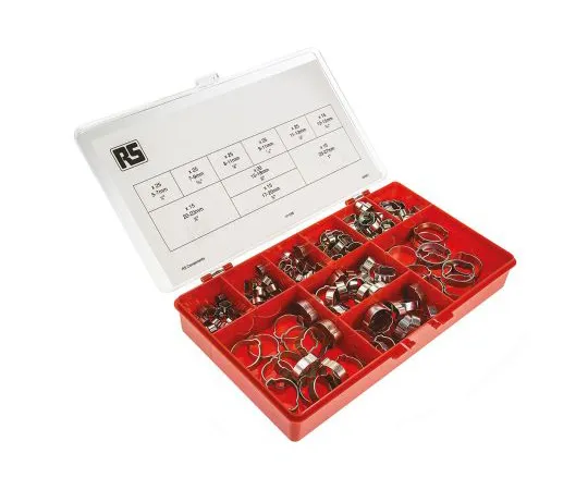 63-4601-08　RS PRO 200 Piece Zinc Plated Steel O Clip Hose Clip Kit, 5 → 7mm and 23 → 27mm Inside Diameter　292-524