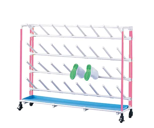 2-7336-27　Antibacterial Boots Rack (Inclined Type) 4 Rows 4 Levels/16 Person Pink