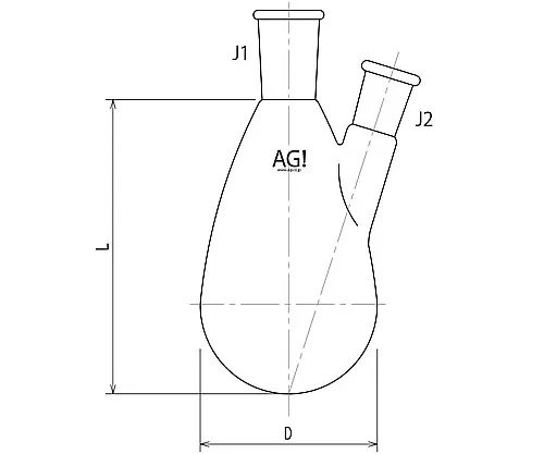 61-3624-66　2 Neck Eggplant Flask 500mL 19/38・15/25　3210-500-3L1L