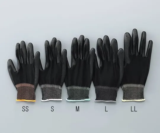 3-7386-01　ASPURE Black PU Gloves Overlock, Polyester, Palm Coated LL 220±0.5