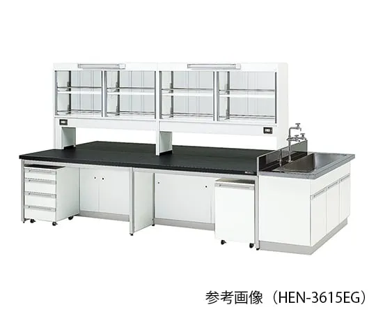 3-7904-01　Laboratory center bench (Frame Type) 2400 x 1200 x 800/1870mm glass door with LED lighting　HEN-2412EG