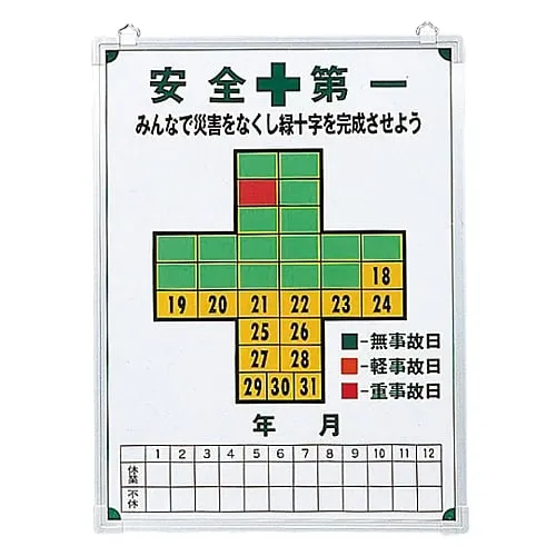 61-3393-97　Plate For Recording Days With No Accidents Safety First Let'S Eliminate Accidents To Complete This Green Cross Together Recording-600　229600