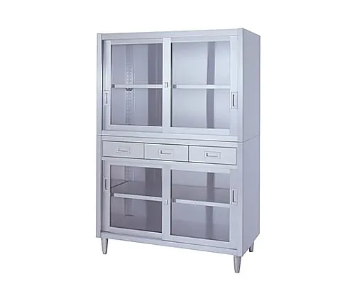 61-0013-91　With Storage Adjust (Stainless Steel (SUS430), 2 Stages Type. with Drawer, Upper And Lower Glass Door Specification) 900 x 450 x 1750　VADGG-9045