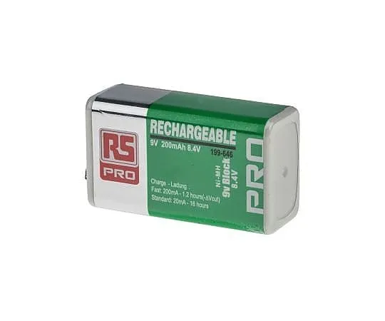 63-4584-33　RS PRO 200mAh NiMH 9V Rechargeable Battery　199-646