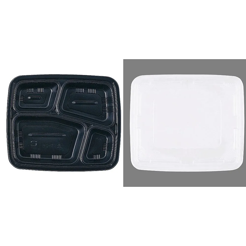 62-6652-33　One-Way Heat-Resistant Bento Container Black (Lid Included, 50 Sets)　T-25