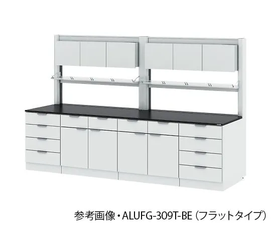 4-3414-01　Side Laboratory Table (Steel Cabinet Type/with Storage Cabinets and Aluminum Shelving Unit) Chemical Type 1800 x 900 x 850/1900 mm　ALUFH-189T-BE