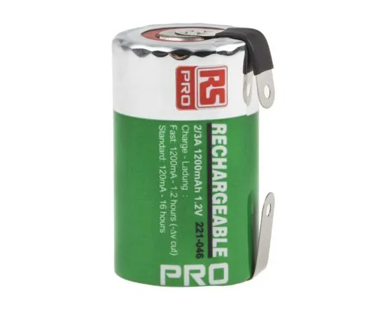 63-4588-62　RS PRO, 1.2V, 2/3 A, NiMH Rechargeable Battery, 1.2Ah　221-046