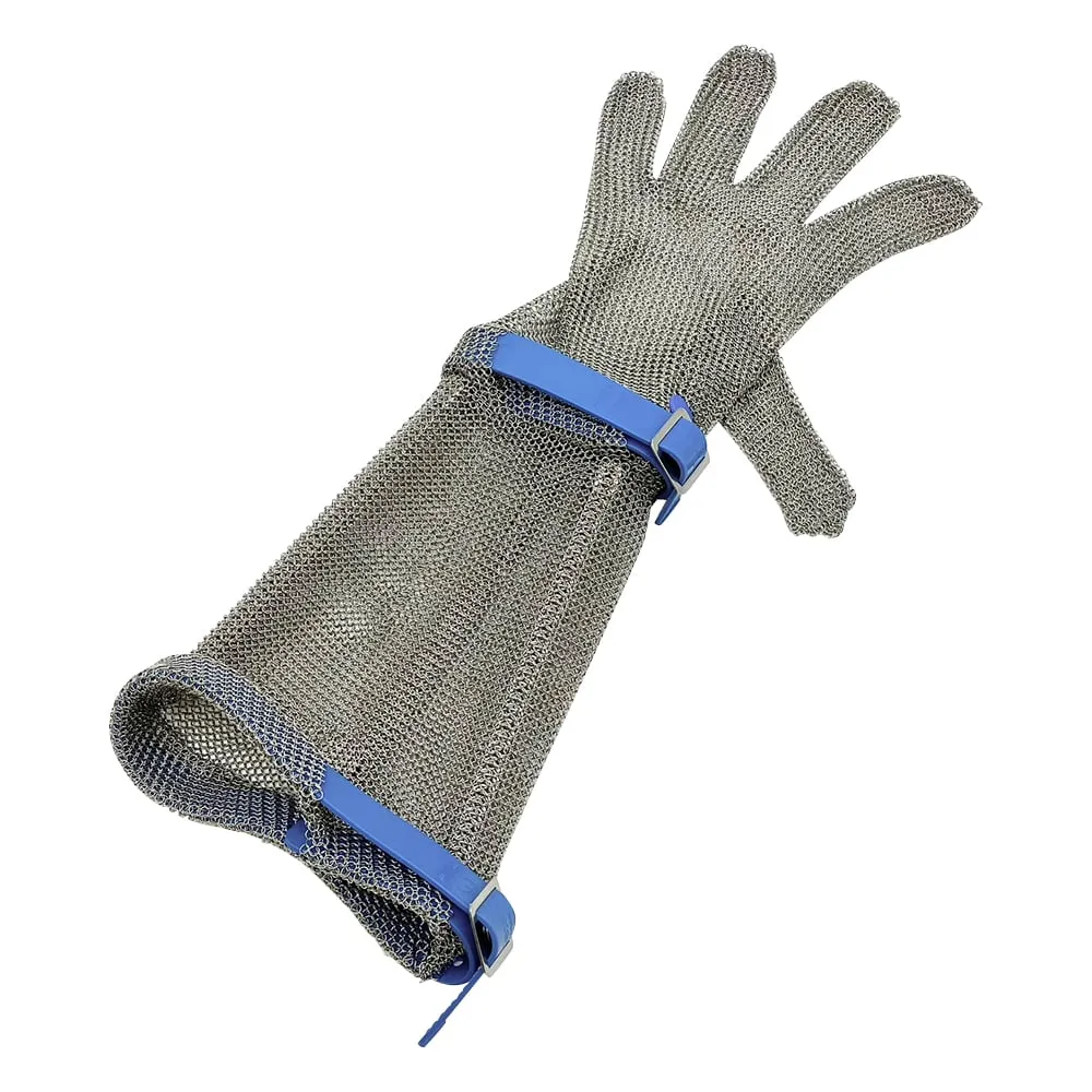 3-9852-14　Stainless Steel Mesh glove (long cuff) Blue Belt L　0GCM.131.42.000.