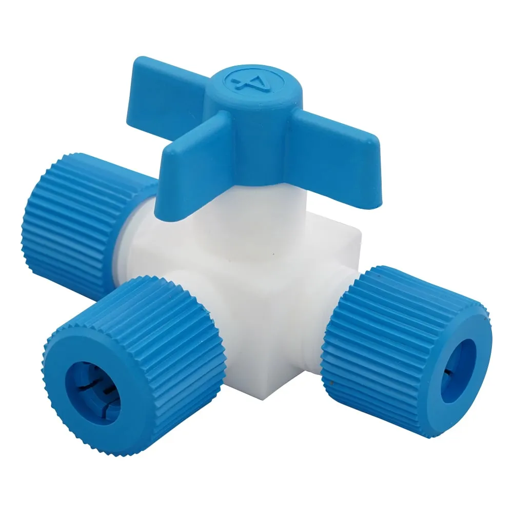 5-5366-12　Fluororesin Three-Way Stopcock (Lock Tightening)　016.1304.2