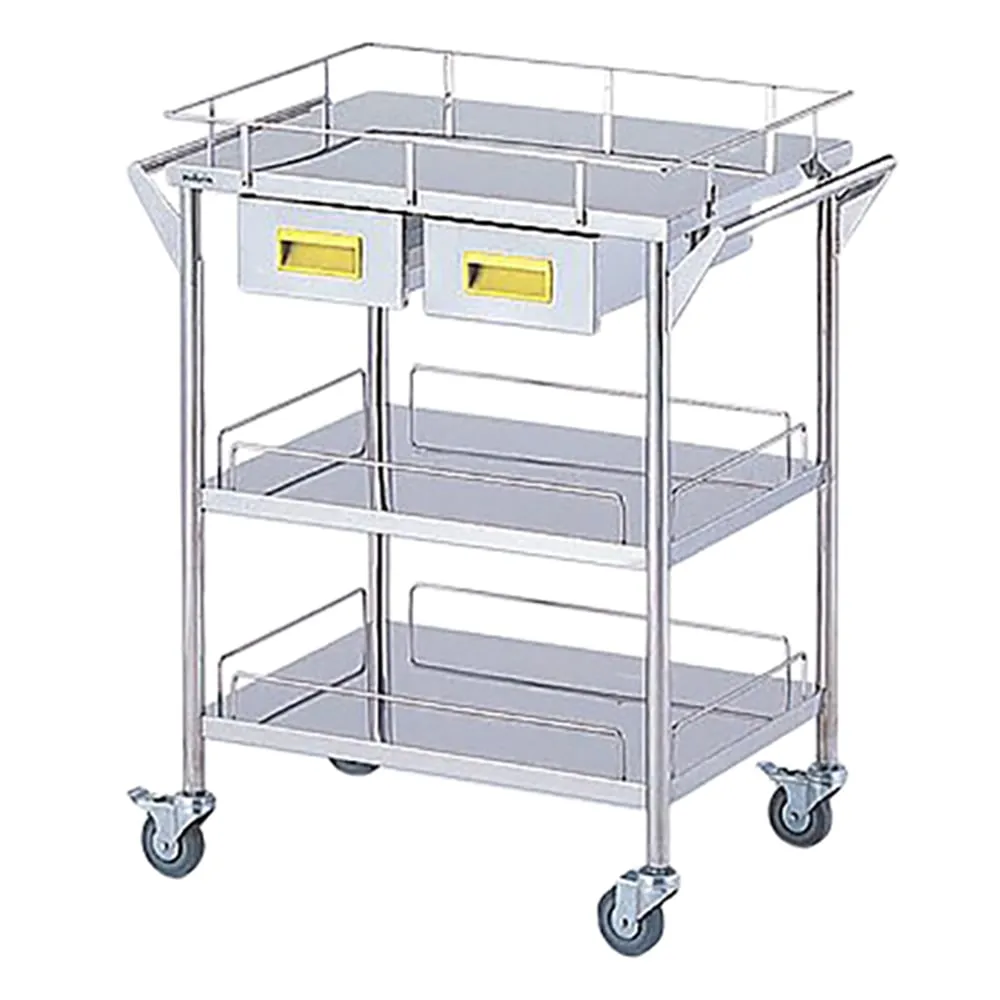 8-2530-02　Storage Stainless Steel Cart 3 Stages Knob Yellow 600 x 450 x 835mm　CHS-3H-Y