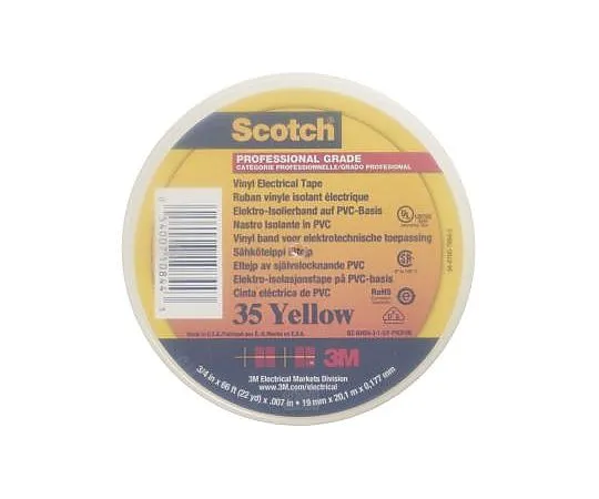 63-4712-95　3M Yellow Electrical Tape, 19mm x 20m　SCOTCH 35 JAUNE 20 X 19