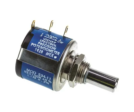 63-4800-40　Vishay 534 Series Wirewound Potentiometer with a 6.35 mm Dia. Shaft 10-Turn, 100kΩ, ±5%, 2W, ±20ppm/°C, Panel Mount　534B1104JL