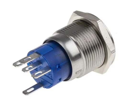 63-4660-81　RS PRO Single Pole Double Throw (SPDT) Latching Blue LED Push Button Switch, IP67, 19.2 (Dia.)mm, Panel Mount, 250V ac　111-3782