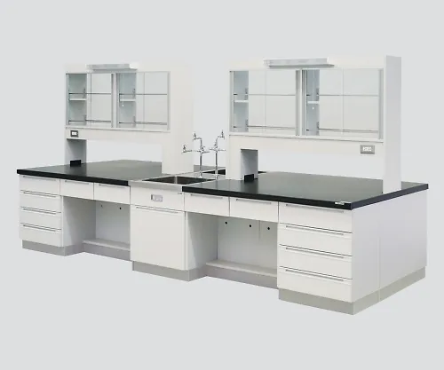 3-3768-02　［Discontinued］Central Laboratory Bench Wooden Type, Desk, Face-To-Face Sink, with Reagent Shelf 2400 x 1200 x 800/1870　SGOO-2412