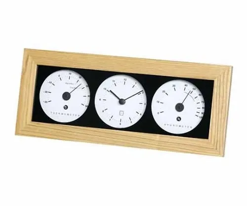 61-6864-64　Livi Woody Thermo-Hygrometer 122 x 292 x 38mm 530G (Gift Box) Natural　LV-4300