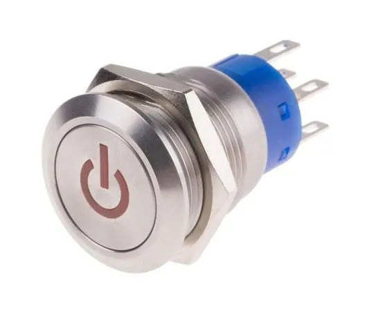 63-4661-53　RS PRO Double Pole Double Throw (DPDT) Momentary Red LED Push Button Switch, IP67, 19 (Dia.)mm, Panel Mount, Power　111-5830