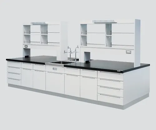 3-3736-02　［Discontinued］Central Laboratory Bench Wooden Type, Flat Type, Face-To-Face Sink, with Reagent Shelf 2400 x 1200 x 800/1870　SBON-2412