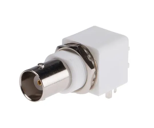 63-4858-34　RS Right Angle 50Ω PCB Mount Bulkhead Fitting BNC Connector, jack, Nickel, Through Hole Termination　526-5864