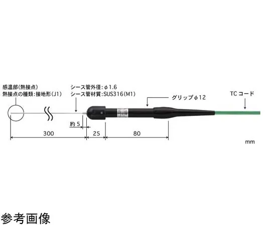 65-3530-64　Sheath Thermocouple Temperature Sensor Shape: Grip Type Outer Diameter 1.6φ 300 mm Teflon Coating No E Type　A1.6-E-J1-M1-L300-TC1-ASP