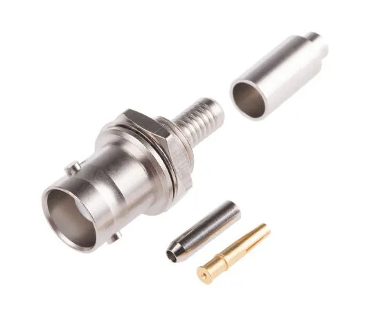 63-4755-93　Radiall Straight 50Ω Panel Mount Bulkhead Fitting BNC Connector, jack, Nickel, Crimp Termination, RG188, RG316　R141306000W