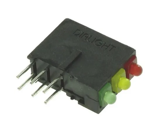 63-4873-66　Dialight 570-0100-132F, Red/Yellow/Green Right Angle PCB LED Indicator, 3 LEDs, Through Hole 2.5 V　570-0100-132F