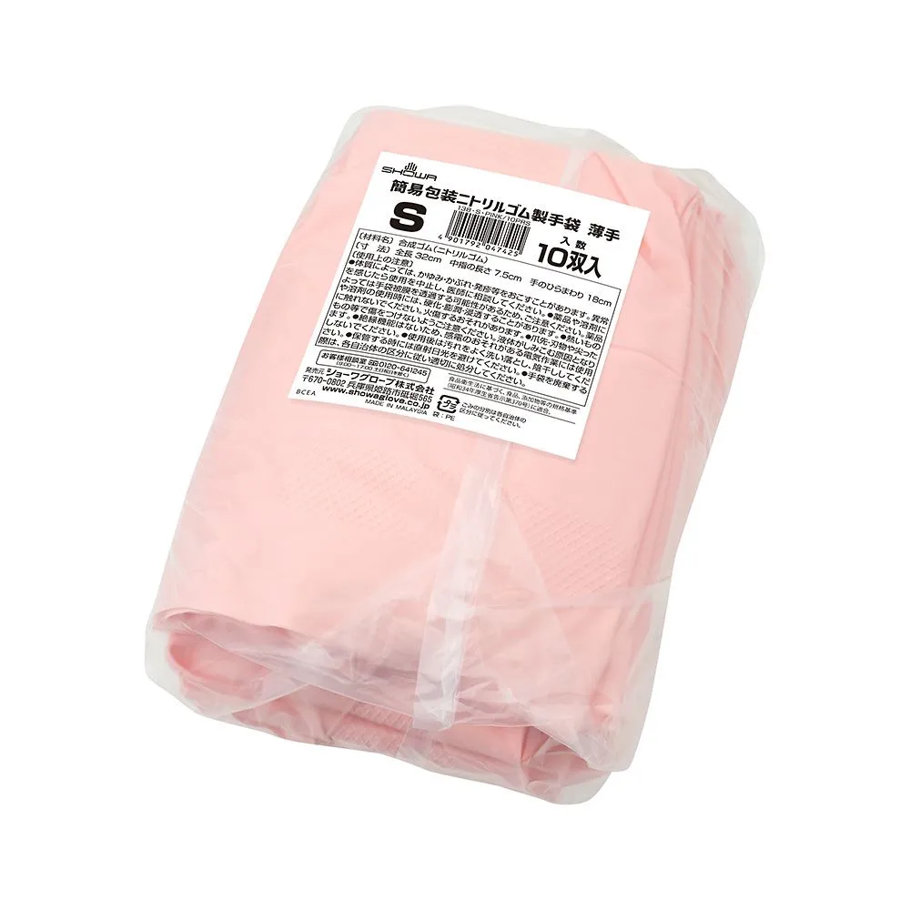 68-0323-92　Simple Packaging Nitrile Rubber Gloves, Thin S Pink x 10 Pairs x 24 Bags　SP