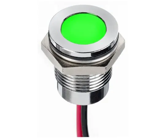 63-4683-67　RS PRO Green Indicator, 1.8 → 3.3 V dc, 14mm Mounting Hole Size, Lead Wires Termination, IP67　130-1096