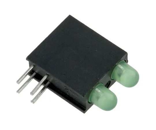 63-4873-57　Dialight 553-0222-200F, Green Right Angle PCB LED Indicator, 2 LEDs, Through Hole 2.2 V　553-0222-200F