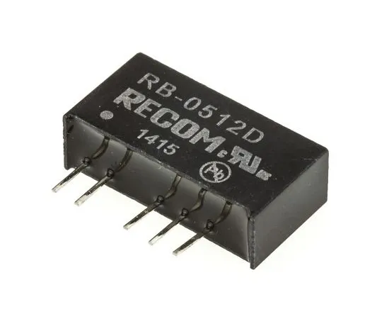 63-4807-09　Recom RB 1W Isolated DC-DC Converter Through Hole, Voltage in 4.5 → 5.5 V dc, Voltage out ±12V dc　RB-0512D