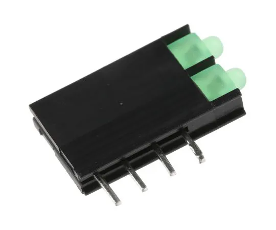 63-4804-13　Kingbright L-4060VH/2GD, Green Right Angle PCB LED Indicator, 2 LEDs, Through Hole 2.5 V　L-4060VH/2GD