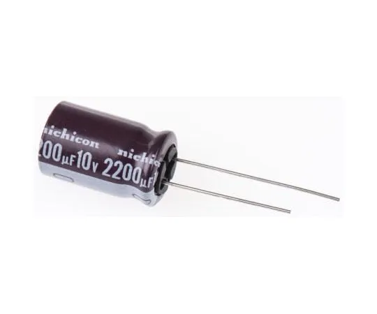 63-4845-54　Nichicon 2200μF 10V dc Aluminium Electrolytic Capacitor, Through Hole 12.5 (Dia.) x 20mm +105°C 12.5mm 5mm　UPS1A222MHD