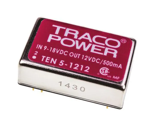 63-4754-73　TRACOPOWER TEN 5 6W Isolated DC-DC Converter Through Hole, Voltage in 9 → 18 V dc, Voltage out 12V dc　TEN 5-1212