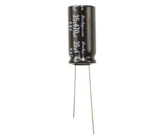 63-4721-63　Rubycon 470μF 35V dc Aluminium Electrolytic Capacitor, Through Hole 10 (Dia.) x 20mm +105°C 10mm 5mm　35YXF470M10X20