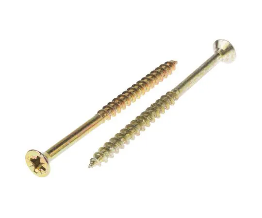 63-4690-69　Pozidriv Countersunk Steel Wood Screw Yellow Passivated, Zinc Plated, 6mm Thread, 90mm Length　144-3493