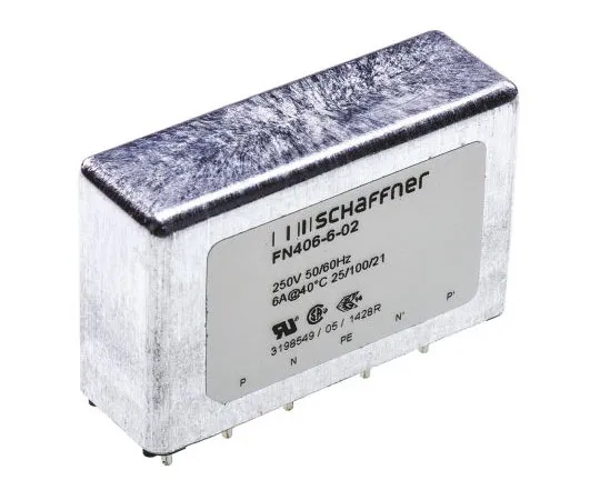 63-4732-36　Schaffner FN406 Series 6A 250 V ac 400Hz Through Hole RFI Filter, with Pin Terminals　FN406-6-02