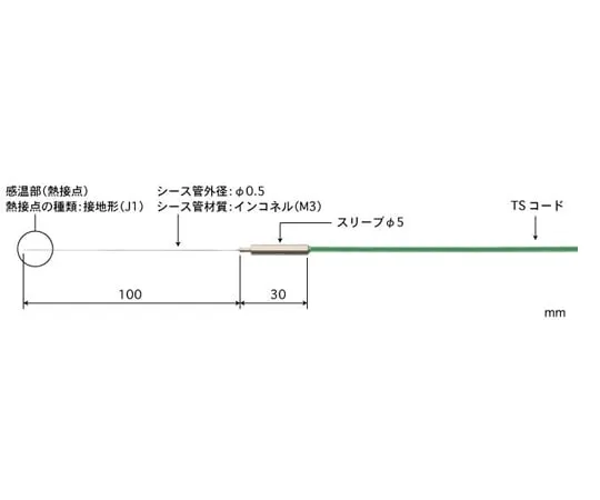 65-3530-66　Sheath Thermocouple Temperature Sensor Shape: Sleeve Type Outer Diameter 0.5φ 100 mm No Teflon Coating K Type　B0.5-K-J1-M3-L100-TS1-ASP