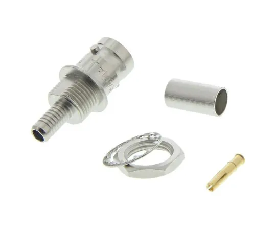 63-4755-94　Radiall Straight 50Ω Panel Mount Bulkhead Fitting BNC Connector, jack, Nickel, Crimp Termination, RG141, RG58　R141308000