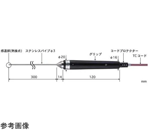 65-3530-04　General Temperature Sensor BS Series for Semisolids and Liquids -200~500°C Grip Type φ3 mm　BS-31E-030-TC1-ASP