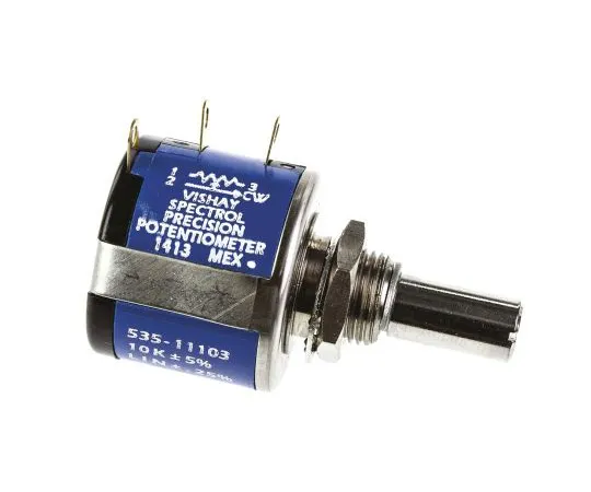 63-4800-27　Vishay 535 Series Wirewound Potentiometer with a 6.35 mm Dia. Shaft 5-Turn, 10kΩ, ±5%, 1.5W, ±20ppm/°C, Panel Mount　535B1103JC