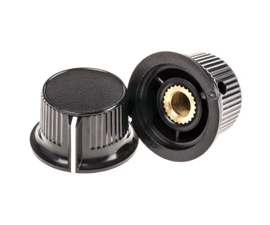 63-4748-22　RS PRO Potentiometer Knob, Grub Screw Type, 28mm Knob Diameter, Black, 6mm Shaft　259-7039