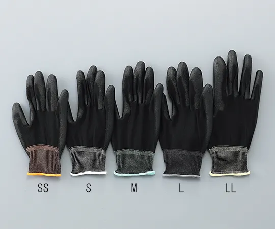 3-7379-02　［Discontinued］ASPURE Black PU Gloves Overlock Type Palm Coated L 10 Pairs/Bag