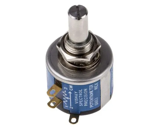 63-4800-39　Vishay 534 Series Wirewound Potentiometer with a 6.34 mm Dia. Shaft 10-Turn, 5kΩ, ±5%, 2W, ±20ppm/°C, Panel Mount　534B1502JL