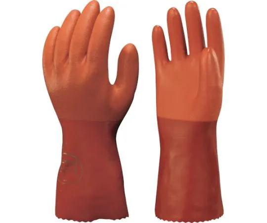 67-6859-49　Vinyl Chloride Gloves No620 New Long Vinyl Robe Orange L Size　NO620-L