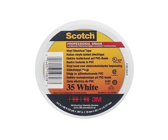 63-4712-42　3M White Electrical Tape, 19mm x 20m　SCOTCH 35 BLANC 20 X 19