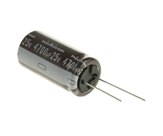 63-4845-75　Nichicon 4700μF 25V dc Aluminium Electrolytic Capacitor, Through Hole 18 (Dia.) x 35.5mm +105°C 18mm 7.5mm　UPS1E472MHD