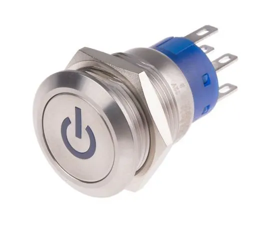 63-4661-50　RS PRO Double Pole Double Throw (DPDT) Latching Blue LED Push Button Switch, IP67, 19 (Dia.)mm, Panel Mount, Power　111-5803