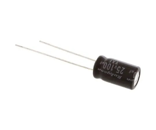 63-4721-90　Rubycon 100μF 25V dc Aluminium Electrolytic Capacitor, Through Hole 6.3 (Dia.) x 11mm +105°C 6.3mm 2.5mm　25YXF100M6.3X11