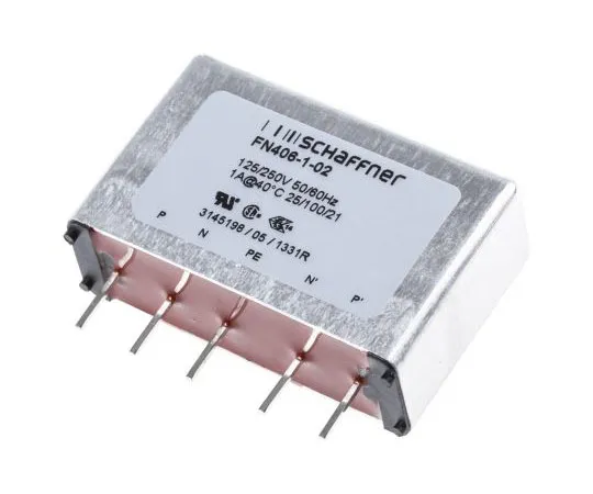 63-4732-35　Schaffner FN406 Series 1A 250 V ac 400Hz Through Hole RFI Filter, with Pin Terminals　FN406-1-02