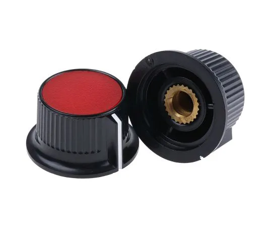 63-4748-21　RS PRO Potentiometer Knob, Grub Screw Type, 28mm Knob Diameter, Black, Red, 6mm Shaft　259-7023